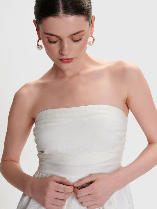 Damen Bluse Trägerlos White