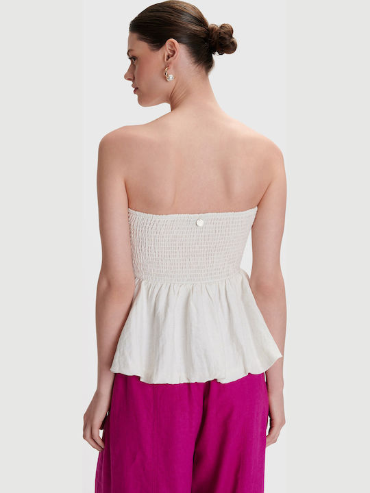 Damen Bluse Trägerlos White
