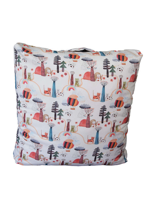 Kids Throw Pillow Floor Box Forest Ecru 60x60x10 with Zipper