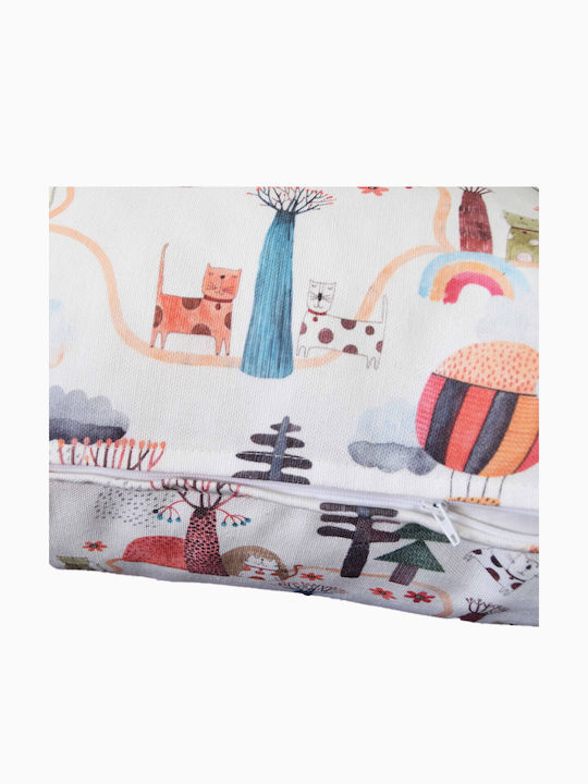 Kids Throw Pillow Floor Box Forest Ecru 60x60x10 with Zipper