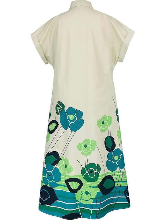 Summer Maxi Shirt Dress Beige/Green