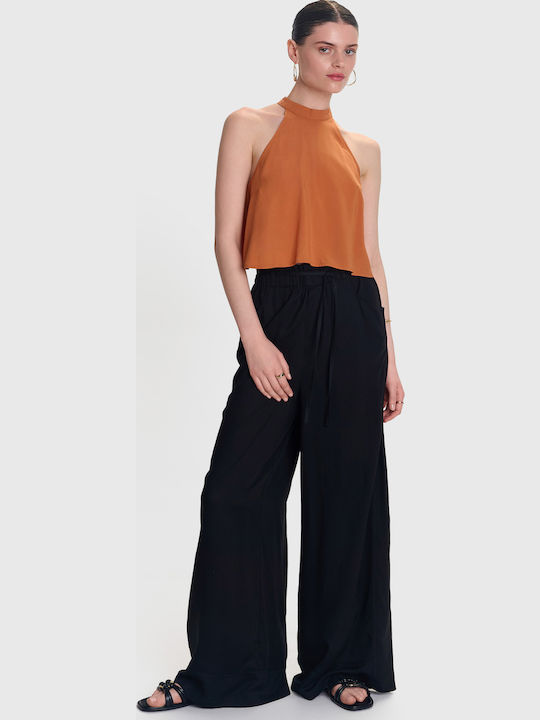 Women's Fabric Trousers in Loose Fit Black