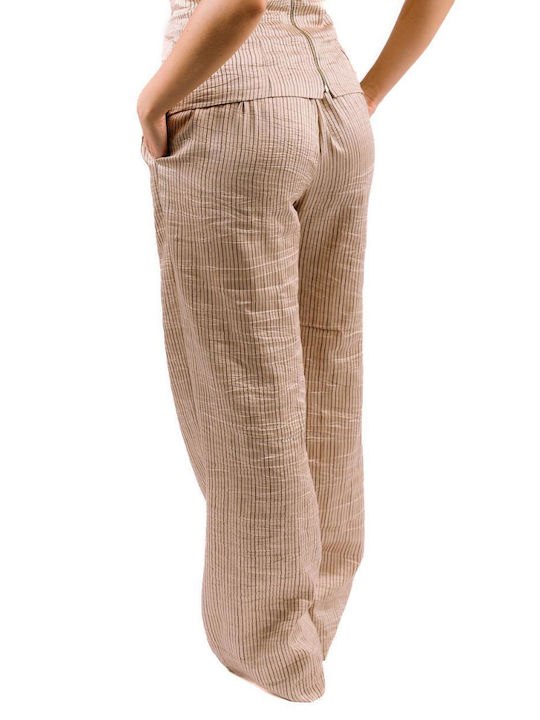 Dama Tesatura Pantaloni Cu dungi Beige
