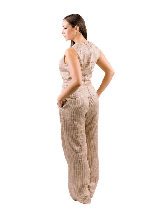 Dama Tesatura Pantaloni Cu dungi Beige