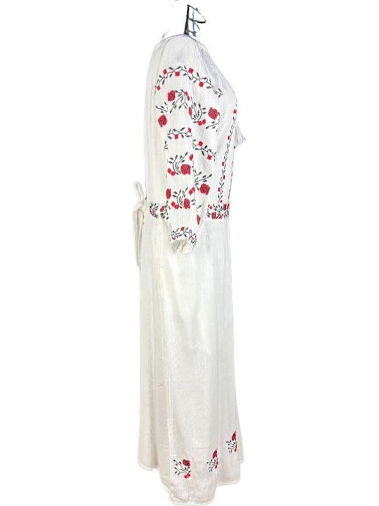 Sommer Midi Damenkleid Weiß/Rot