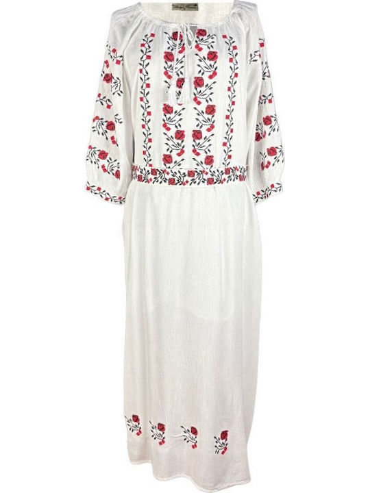 Sommer Midi Damenkleid Weiß/Rot