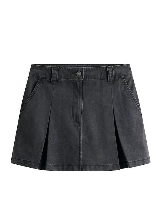 Denim Pleated Mini Skirt Black