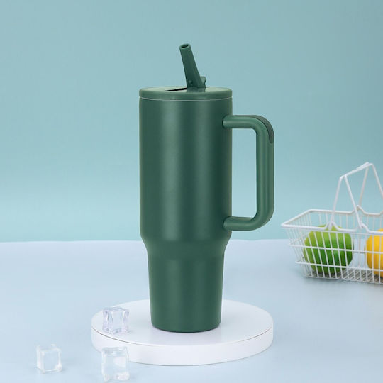 Uncle George Handled Tumbler Thermos Stainless Steel / Aluminum BPA Free 1.2lt Straw Handle Khaki With Straw And Handle