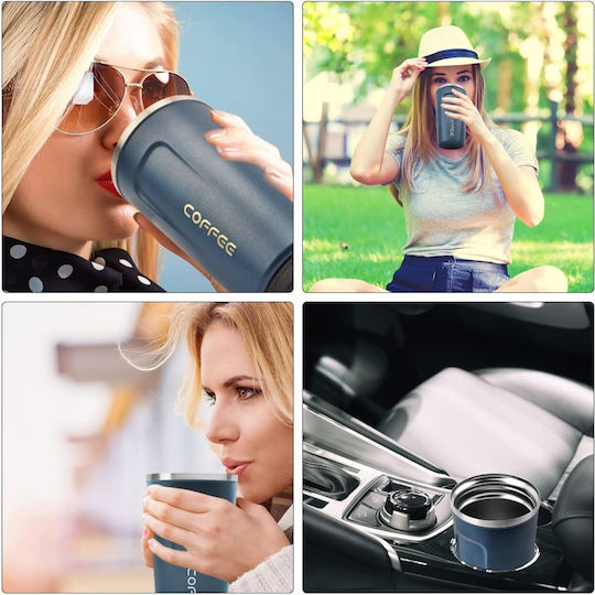 Uncle George Glass Thermos Stainless Steel / Aluminum BPA Free 510ml Mouthpiece Blue with Mouthpiece