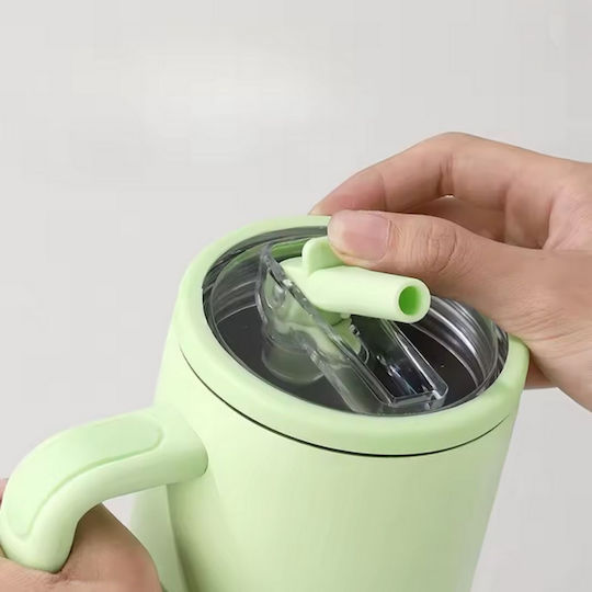 Uncle George Handled Tumbler Θερμός Ανοξείδωτο / Αλουμίνιο BPA Free 1.2lt Καλαμάκι Λαβή Λαχανί με Καλαμάκι και Λαβή