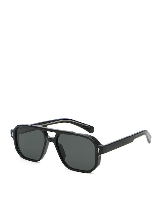 Lere Men's Sunglasses with Black Plastic Frame and Black Lens 9820C1