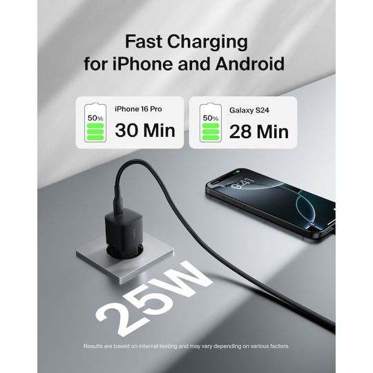 Belkin Mobile Phone Charger Without Cable with USB-C Port and USB-C Cable 25W Power Delivery Black