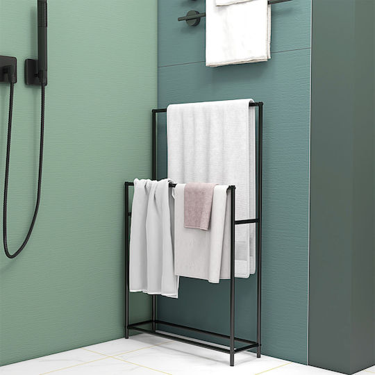 HomCom Ράγα Μπάνιου Διπλή Επιτοίχια με Βίδες ​66x20cm Μαύρη