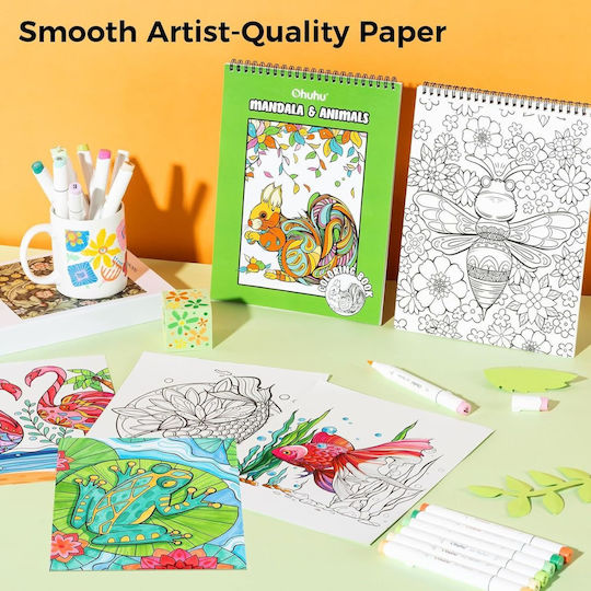 Ohuhu Malbuch Bleedproof Coloring Book Mandala & Tiere