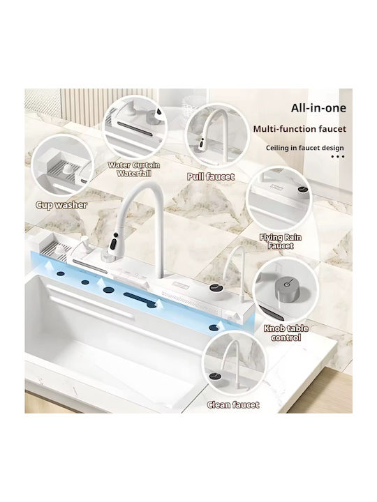 Naron Επικαθήμενος Νεροχύτης Inox με Μπαταρία Μ75xΠ46cm Λευκός