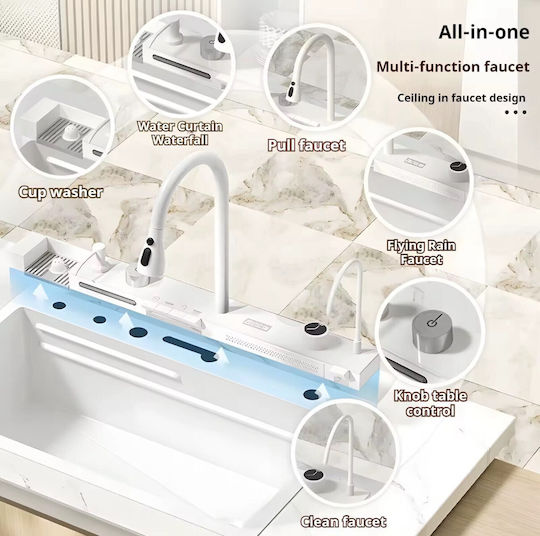 Naron Vessel Sink Inox with Faucet W75xD46cm White