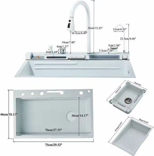 Naron Vessel Sink Inox with Faucet W75xD46cm White