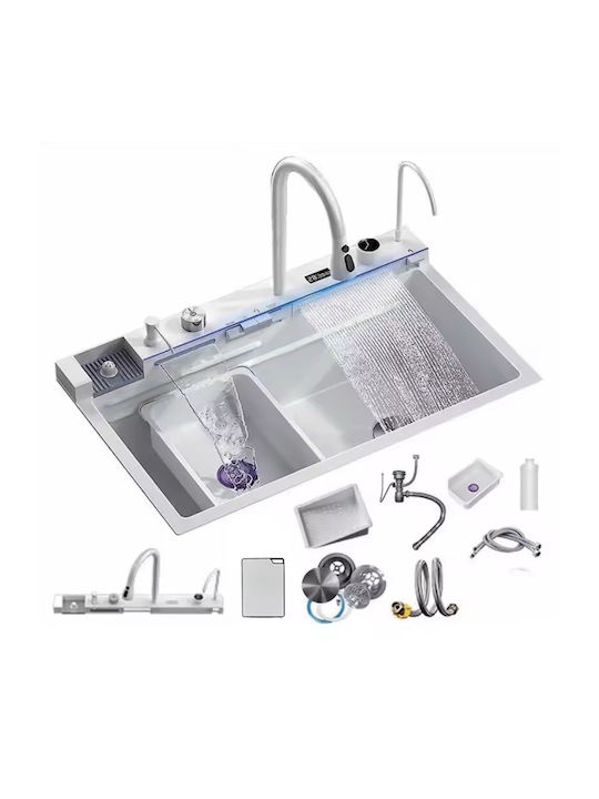 Naron Επικαθήμενος Νεροχύτης Inox με Μπαταρία Μ75xΠ46cm Λευκός