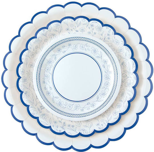Tim & Puce White Paper Plates Blue Rim 8 Pieces