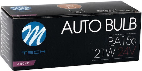 M-Tech Λάμπες Αυτοκινήτου S25 / BA15S LED Πορτοκαλί 24V 21W 10τμχ