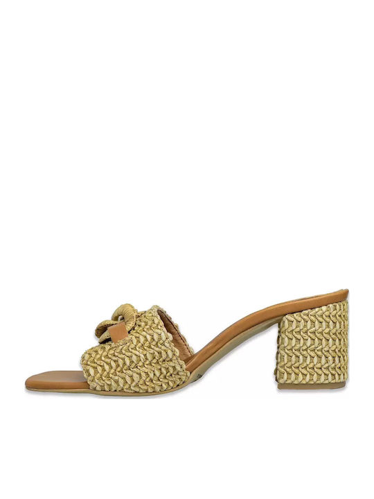 Mules with Heel in Tabac Brown Color