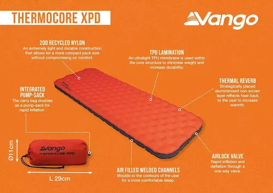 Vango Standard Self-Inflating Single Camping Sleeping Mat Thickness 5cm in Red color