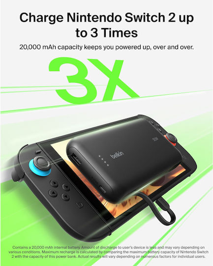 Belkin 20K (30W) for Nintendo Switch 2 Power Bank 20000mAh 30W με Θύρα USB-A και Θύρα USB-C Power Delivery Μαύρο