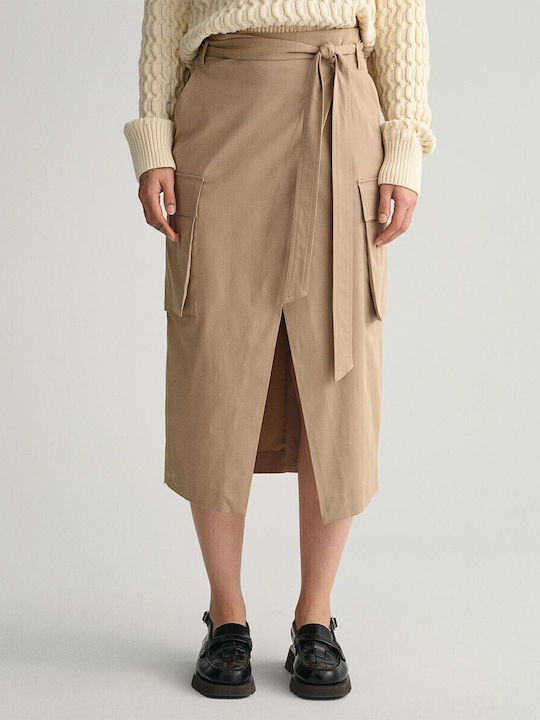 Hoch tailliert Midi Rock Khaki
