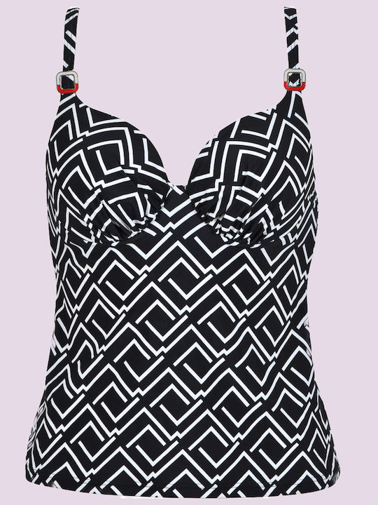Naturana Women's Black Tankini Swimsuit Patterns Adjustable Straps 77053 Black Beachwear Swimsuit