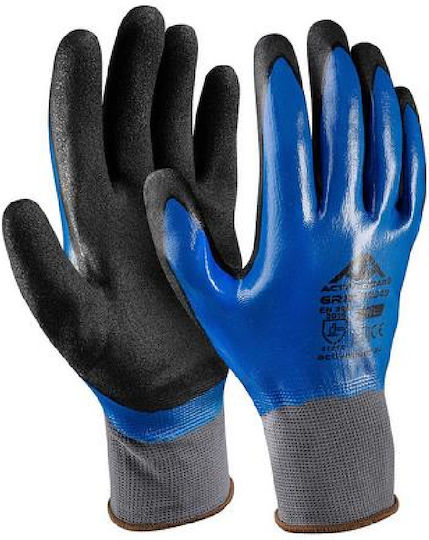 Active Waterproof Gloves for Work Garden Blue Nitrile/Polyester 1pcs