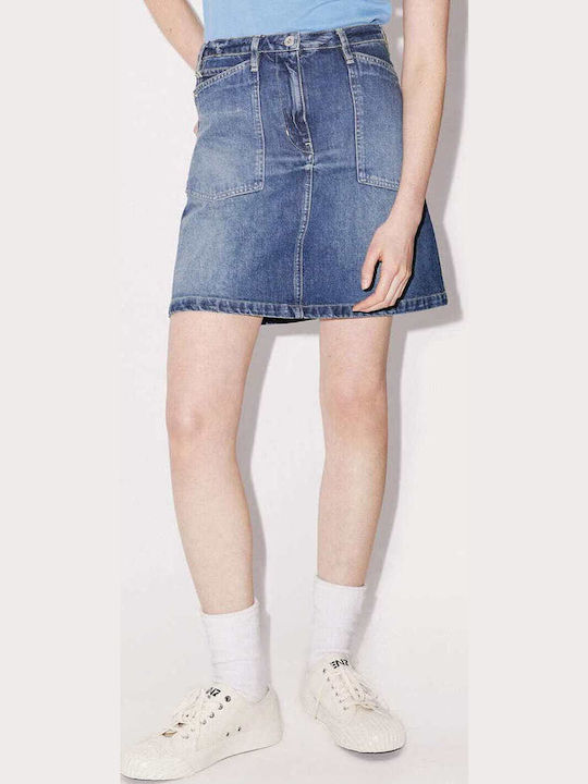 Denim Cu talie înaltă Mini Fustă Albastru marin