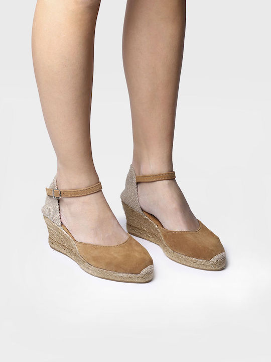 Women's Leather Platform Espadrilles Tabac Brown