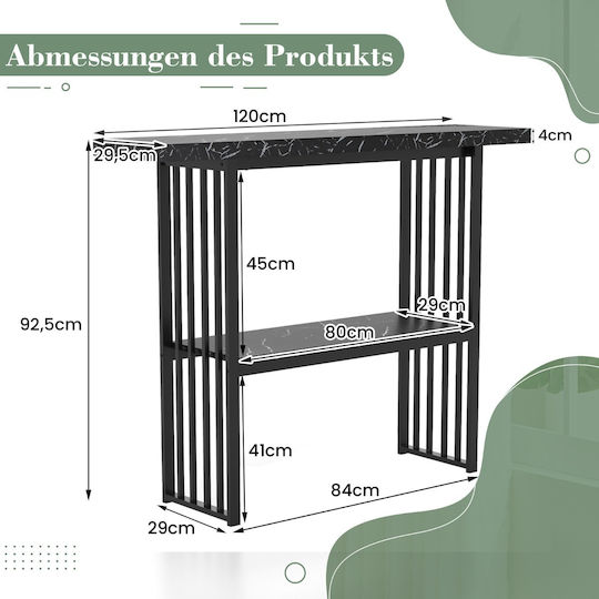 Consolă Metalică cu Suprafață din Marmură Black/marble L120xL29.5xH92.5buc