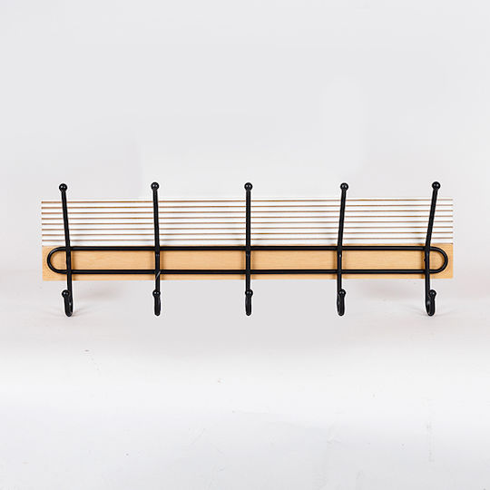 Дървена Стенна Закачалка 5 Места 60x20x9см