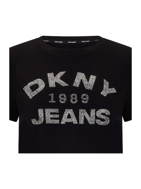 Logo Damen Bluse Baumwolle Kurzärmelig Schwarz
