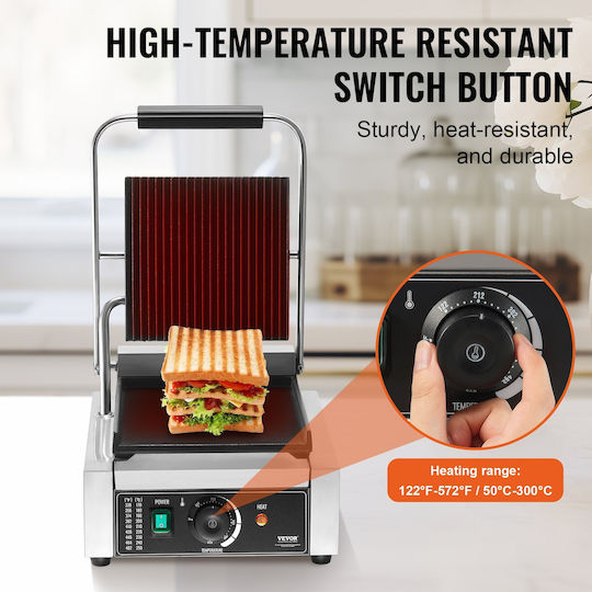 Vevor Commercial Sandwich Maker with Ribbed Top and Ribbed Bottom