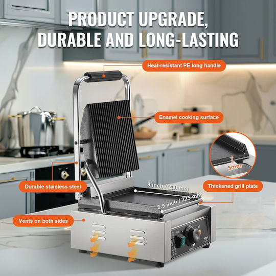 Vevor Commercial Sandwich Maker with Ribbed Top and Ribbed Bottom
