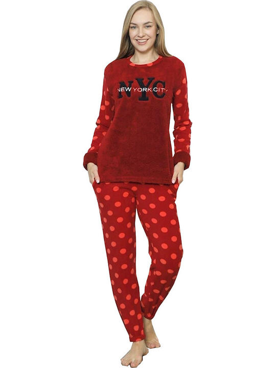 Snc Damen Weihnachts-Pyjama Vlies Nyc Burgundisch