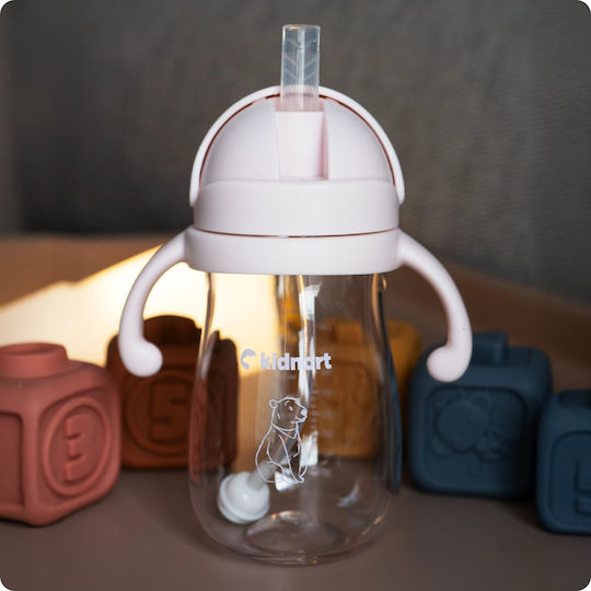 Kidnort Kids Water Bottle Plastic with Straw Pink 300ml