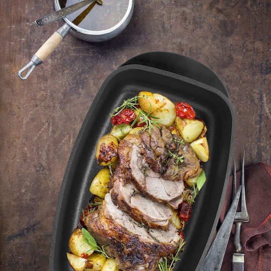 Relaxdays Oală Dreptunghiulară din Aluminiu cu Capac de Sticlă 5lt 1buc