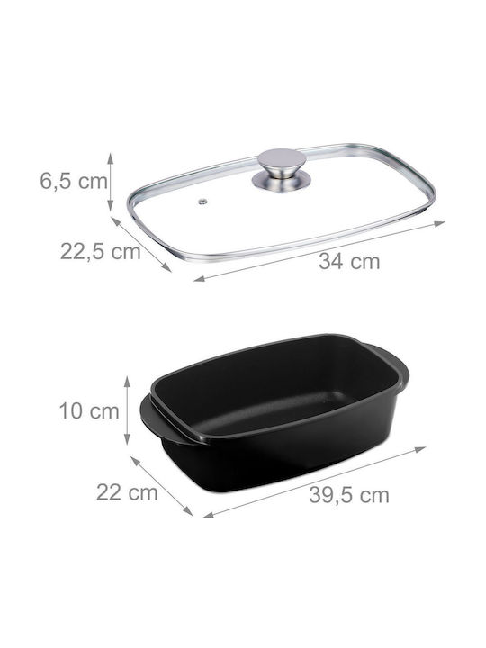 Relaxdays Oală Dreptunghiulară din Aluminiu cu Capac de Sticlă 16x39.5cm 1buc