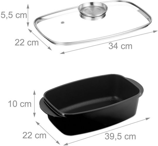 Relaxdays Oală Dreptunghiulară din Aluminiu cu Capac de Sticlă 5lt 1buc