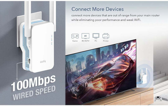Cudy RE1200 v2 Мрежов Wi-Fi Удължител Двулентов (2.4 и 5GHz) 1200Mbps