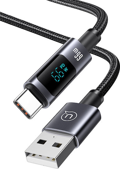 Usams Braided USB 2.0 Cable USB-C male - USB-A 66W Μαύρο 1.2m SJ673USB01