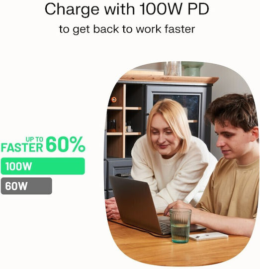 Green Cell Powerstream USB 2.0 Cable USB-C male - USB-C 100W PD Λευκό 1.2m
