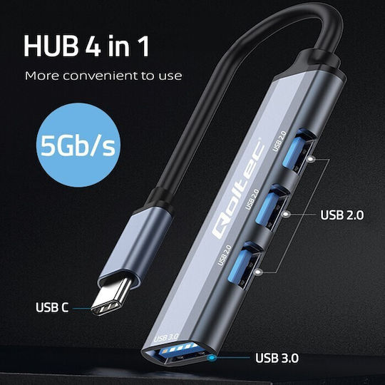 Qoltec Hub 3 Θυρών USB 3.0 με σύνδεση USB-C Γκρι