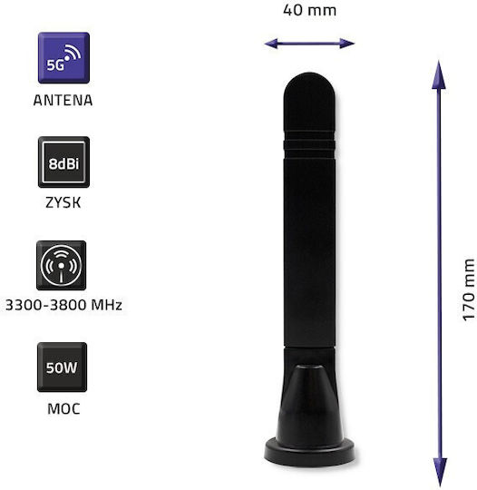 Qoltec Internal 5G Omnidirectional Antenna 8dBi with SMA Connection 57033