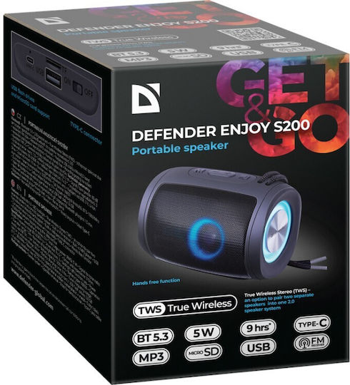 Defender Enjoy S200 Bluetooth Speaker 5W with Radio and Battery Life up to 4 hours Black