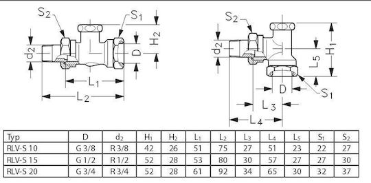 Danfoss Ъглов Радиаторен Отсечен Кран Rlv-s 15 1/2" 003l0123