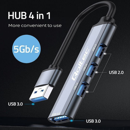 Qoltec USB-Hub 3 Anschlüsse USB 3.0 mit USB-A Anschluss Silbern